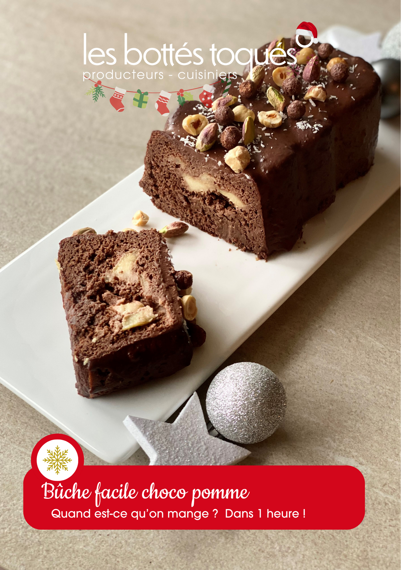 recette de Noël Bûche facile choco pomme